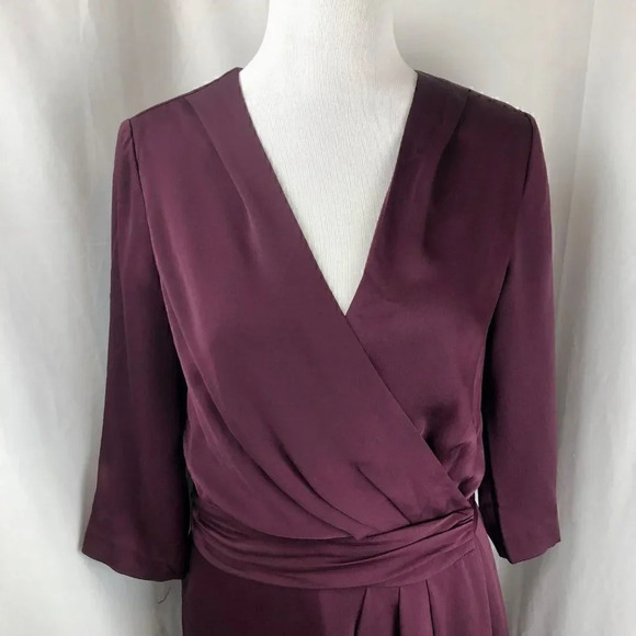 Banana Republic Tall Wrap Dress Plum Burgundy Jewel Tone 3/4 Sleeve Size 10 - Picture 3 of 12